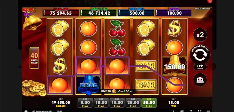 40 Shining Crown Bell Link jackpot feature con selezione premi 40 Shining Crown Bell Link jackpot feature con selezione premi