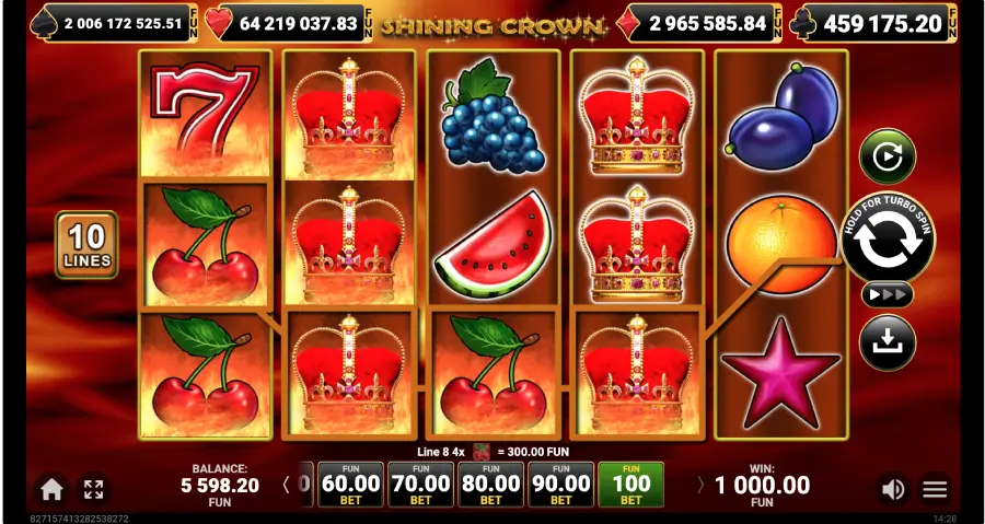 Shining Crown slot game layout mobile su iOS e Android