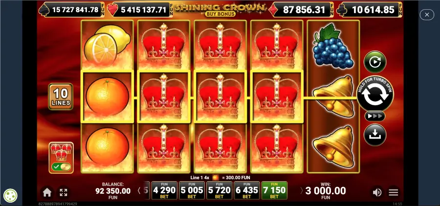 Shining Crown Buy Bonus demo slot su mobile con simboli frutta classici