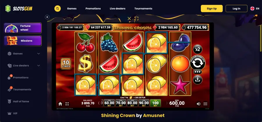 Shining Crown jackpot and gamble features